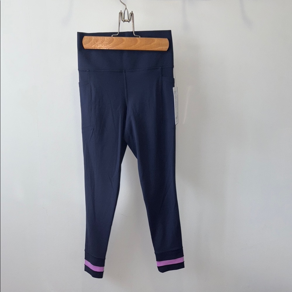 Athleta Blue and Pink Leggings with Striped Detail